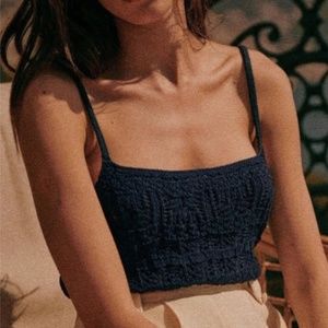 Sezane Jordie Top Knit/Crochet Top in Navy - Size XS